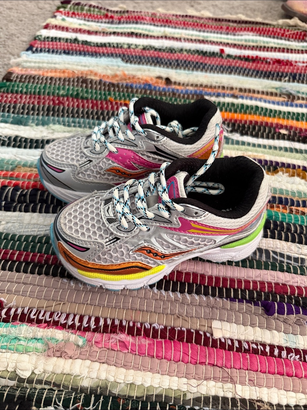 Toddler Saucony Gray Mesh Sneakers with Pink, Orange, Yellow & Green Accents